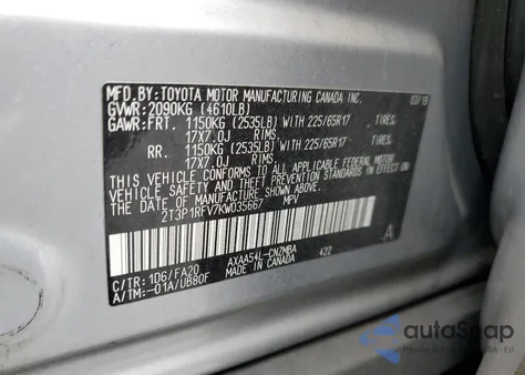 2019 Toyota Rav4 Xle from USA, damaged, VIN 2T3P1RFV7KW035667